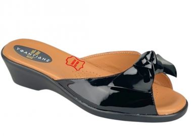 Παντόφλες γυναικείες | Δερμάτινες | Υφαντίδης | 110118 | Μαύρο Λουστρίνι - Υφαντίδης - 